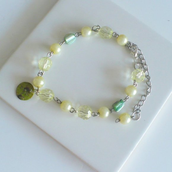 ❤️Retro Reconstructed Bracelet Green-Cream 8" - Picture 3 of 5